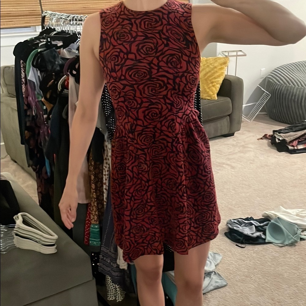 Neiman Marcus Black and Red Rose Mini Dress